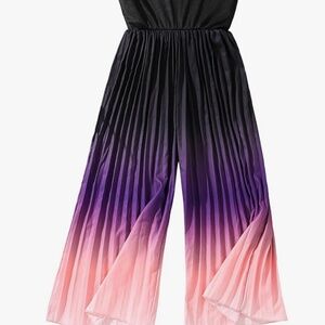 Girl's Pleated Jumpsuit Gradient Black, Pink, Ombre Purple Wide Leg 7-8T NEW